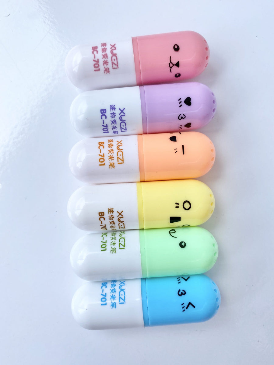 6 PCS/Set Small Size Mini Highlighters Set 6 Colors Cartoon Design